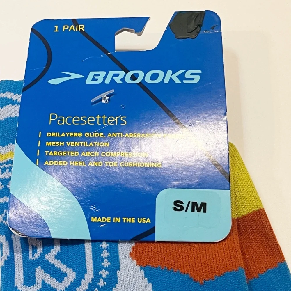 NWT Brooks Pacesetters Running Socks | Blue Yellow Green | S/M